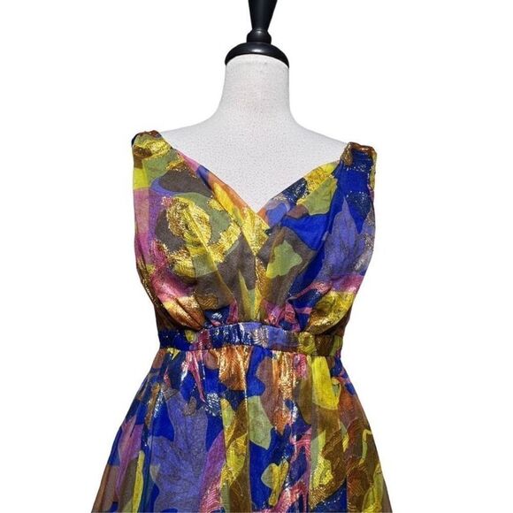 Mike Benet Formals Vintage Dress Sleeveless Floral Metallic Maxi Dress Small - Picture 2 of 6